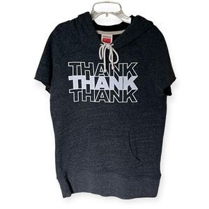 Homage Gray Short Sleeve Hooded "Thank" Sweatshirt with Pocket Size Small